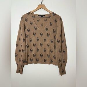 SKULL CASHMERE S TALIAH PRINT SWEATER V-NECK Skull Print PULLOVER $448 Sz S